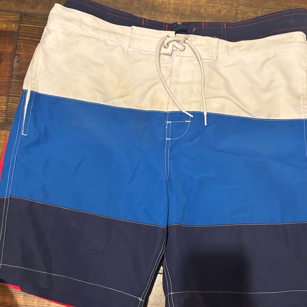 Red and Navy Men's Swim Trunks - Picture 6 of 9